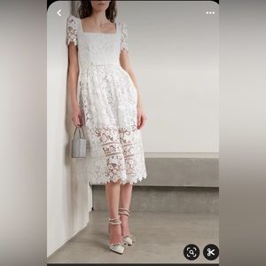 Self Portrait White Guipure Floral Lace Midi Dress